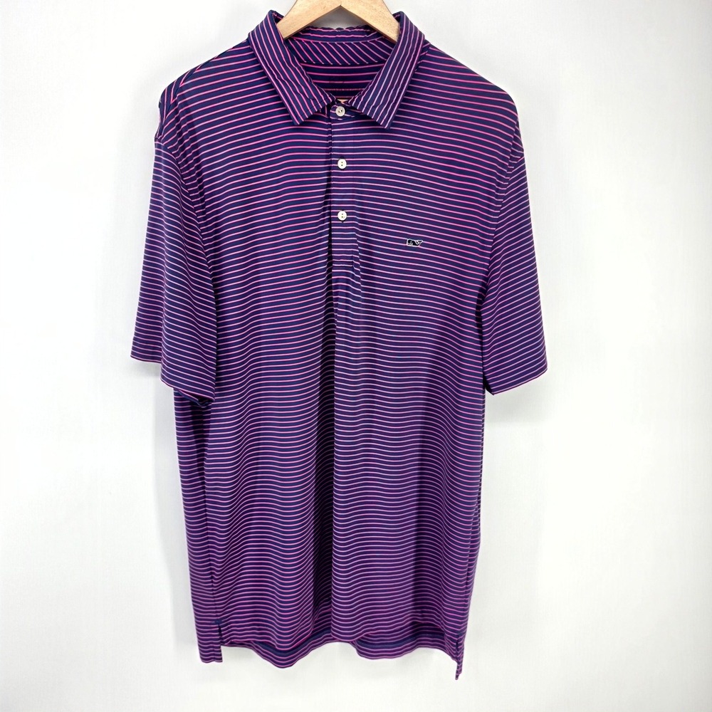Vineyard Vines Polo Mens L Purple Pink Performance Short Sleeve Golf Shirt